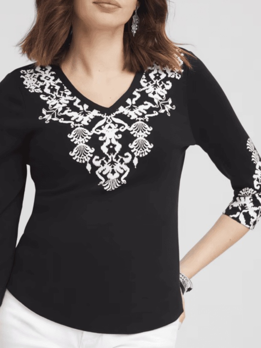 Chico’s Black & White Border Top